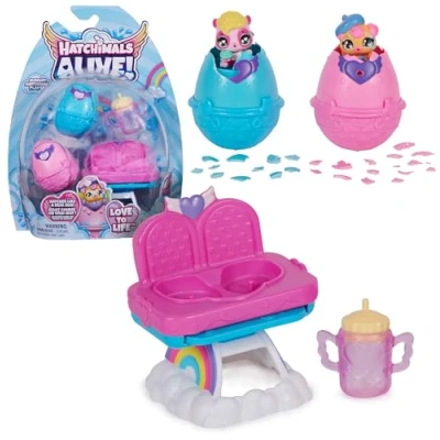 Imagen de HATCHIMALS Alive, Escenario Hungry Trona de Juguete y 2 Minifiguras en Huevos Que se rompen Solos, Juguetes para niños niñas a Partir 3 años