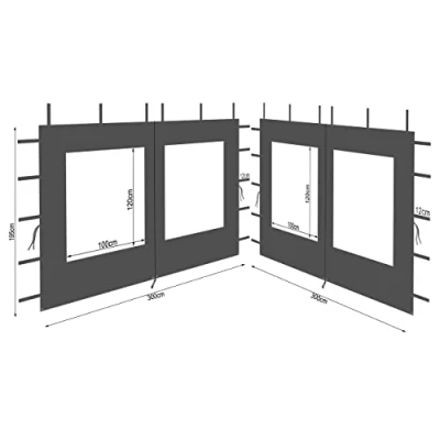 Imagen de Quick Star Paredes Laterales de poliéster con Ventana 300 x 195 cm para cenador 3 m, Color Antracita RAL 7012 Impermeable