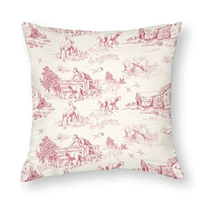 Imagen de 50x50 cm Toile de Jouy fundas cojín decorativas, cuadradas Soft, almohada Poliéster, 1 pieza