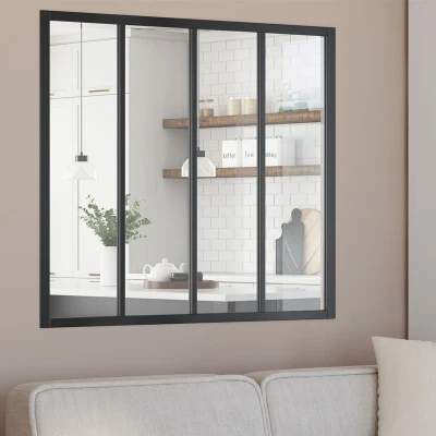 Imagen de Techo de cristal 4 hojas An. 120 x Al.108 cm en metal negro y templado IDMarket