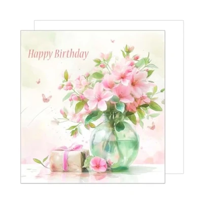 Imagen de Edition Seidel tarjeta de cumpleaños cuadrada premium con sobre, felicitación Happy Birthday Billet, hombre, mujer, flores, ramo florero