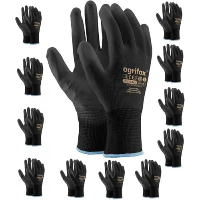 Imagen de Ogrifox OX Poliur_Bb10 Guantes de protección Ox.12.442 Poliur, color negro (10 tamaños, 12 unidades)