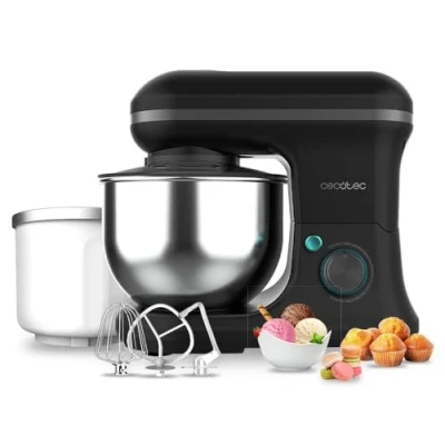 Imagen de Cecotec Batidora Amasadora Cecomixer Merengue 5L 1200 Ice Cream Black. W, 5 Funciones, Bol de Acero L y Accesorios para Batir Amasar, Incluye Función Hacer Helado