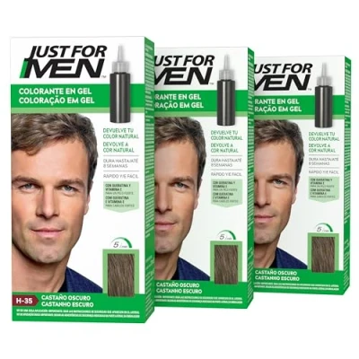 Imagen de Just For Men Colorante en Gel, Tinte Pelo Hombre, Cubre Solo Las Canas, Restaurando El Color Original Para Una Apariencia Natural, Moreno, H35 (3 Pack)