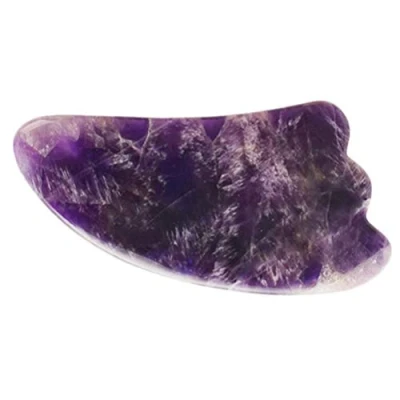 Imagen de Beaupretty Rodillo facial Jade Amatista Natural Gua Sha Stone Massager Anti Envejecimiento Arrugas Herramienta de drenaje linfático para cara, ojo, cuello y cuerpo