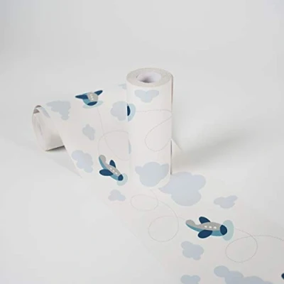 Imagen de Lovely Kids Cenefas Adhesivas Para Los Niños Cute Planes 5.00 m x 0.155 Azul Gris Blanco Fabricado en Alemania de A.S. Création 403752