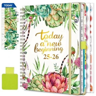 Imagen de NEYSA Agenda 2025 2026 Semanal Espiral de Julio Junio (12 meses) Escolar A5 con lazo para bolígrafo, regla marcador y pegatinas planificación (Verde hierba)
