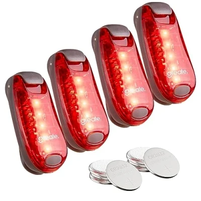 Imagen de greate 4X luz roja Trasera Running pequeño, Ligero y con Velcro Linterna Clip para Mochila Correr LED, Running, Luces de Noche