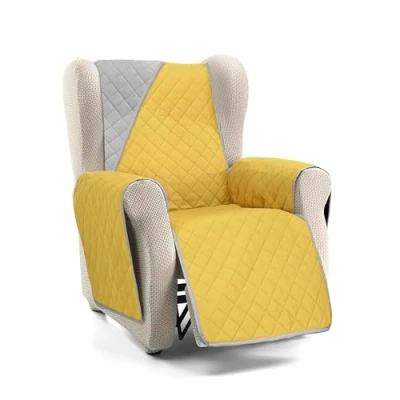 Imagen de S &amp; T Funda Sillon Relax Sofa 1 Plaza Mostaza Orejero Protector Acolchado y Reversible Antiácaros Cubre 100% Poliéster Fabricado en España