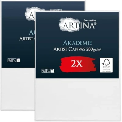 Imagen de Artina Set de 2 Lienzos para Pintar Grandes 80x100 cm 100% Algodón 280g/m² Lienzo Blanco con Bastidores Madera FSC® Canvas Akademie