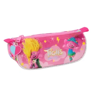 Imagen de Safta Trolls 3 Portatodo Triangular, Estuche Infantil, Niño, Ideal para Niños en Edad Escolar, Cómodo y Versátil, Calidad Resistencia, 20x8x8.5 cm, Color Rosa