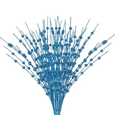 Imagen de Pcscevcr 10 tallos de bayas artificiales con purpurina, 15.7 pulgadas, ramas purpurina sintética, para árbol Navidad, corona, manualidades, arreglos florales vacaciones (azul)