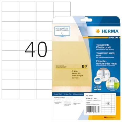 Imagen de Herma 4684 Pack de 1000 etiquetas, 52.5 x 29.7 mm, transparente