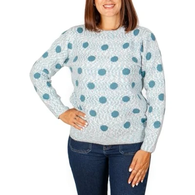 Imagen de Jersey de Punto Jaspeado con Lunares para Mujer, Sueter Manga Larga Invierno, Otoño, Cuello Redondo. Talla M
