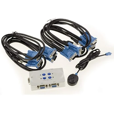 Imagen de Kalea INFORMATIQUE Caja compartida KVM Switch para 4 PC. Monitor VGA, Teclado y ratón USB, con Mando a Distancia Cables suministrados.