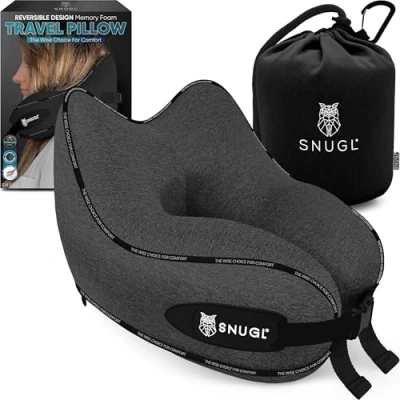 Imagen de SNUGL Almohada de Viaje para el Cuello, Espuma viscoelástica, avión, con Bolsa Transporte y Clip, Dormir en Producto básico vuelos, Color Gris Oscuro