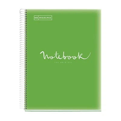 Imagen de Miquelrius Cuaderno A4 Notebook Emotions, 120 Hojas 90 g/m², Cuadrícula 5 x mm, Franjas de Colores, Espiral Microperforado, Tapa Polipropileno, 4 Taladros, Color Verde