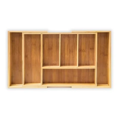 Imagen de Relaxdays Cubertero Cajón Extensible, 5 a 7 Compartimentos, Bandeja Cubiertos, x 48,5 28 cm, Bambú, Marrón Natural