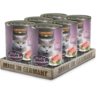 Imagen de Leonardo Alimento húmedo [6x400g Rico en Conejo] sin Cereales para Gatos Completo Lata
