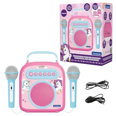 Imagen de LEXIBOOK, alta, Unicornio Karaoke Micro Star inalámbrico, con Bluetooth, micrófono, toma auxiliar, puerto USB, altavoz portátil color ROSA, a partir de 3 años (BTC050UNI)