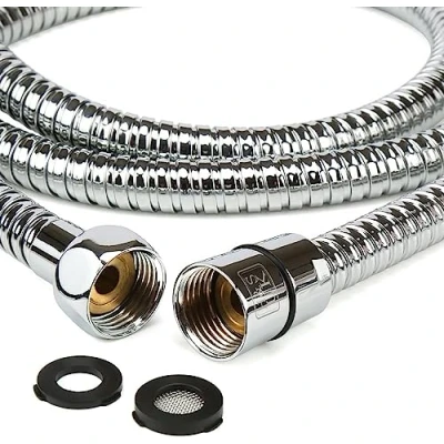 Imagen de H&amp;S Manguera Ducha de Acero Inoxidable con 2 Arandelas Cable 1,75m (69&quot;) Flexo Recambio Universal Acabado Cromado Antienrollamiento y Gran Caudal