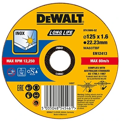 Imagen de DeWalt DISCO DE CORTE DT43906 QZ EXTREME ACERO INOXIDABLE, PLANO, 125 mm, 1,6 1 pieza