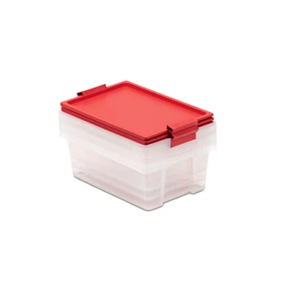 Imagen de TATAY Lote 3 Cajas de Almacenaje con Tapa, 7L Capacidad, Asas y Ruedas, Tapa 100% Materiales reciclados, Libre BPA, Rojo. Medidas 25 x 36 13 cm