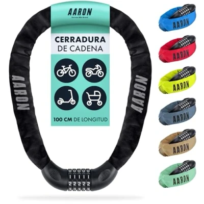 Imagen de AARON Lock One Candado para Bici con código numérico de 5 dígitos Cadena Seguridad bicis utilitarias, eléctricas, Trekking, montaña, Carretera y vehículos eléctricos Acero