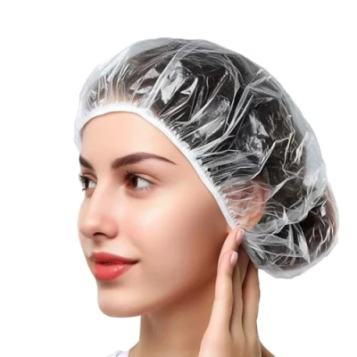 Imagen de gorro de ducha desechable, 100 unidades, 52 cm, impermeable y reutilizable, protección para el cabello, salón, spa, viaje, hotel,