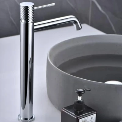 Imagen de IMEX Grifo Monomando Lavabo Caño Alto Baño Mezclador Agua Fria y Caliente sobre Encimera Ahorro de Serie Génova Color Cromado