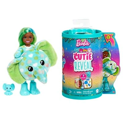 Imagen de Barbie Chelsea Cutie Reveal Serie Amigos de la Jungla Elefantito Disfraz Elefante Revela una muñeca articulada con Mascota y Accesorios Sorpresa Moda, Juguete +3 años (Mattel HKR13)