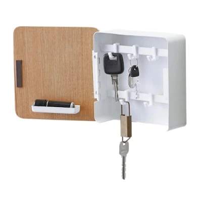 Imagen de YAMAZAKI Key Cabinet Home Armario magnético Cuadrado, Organizador de llaveros con Detalles, Acero y Madera, Almacenamiento Llaves, Aleación, Ceniza, Talla única