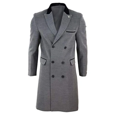 Imagen de TruClothing.com Chaqueta de Abrigo 3/4 Crombie Doble Botonadura para Hombre. Peaky Blinders. carbón XL