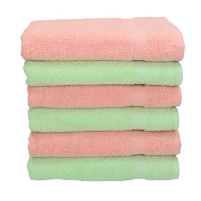 Imagen de Betz 6 Unidades Set Toallas de Mano Serie Palermo Color Albaricoque y Verde 100% Algodon 50x100cm