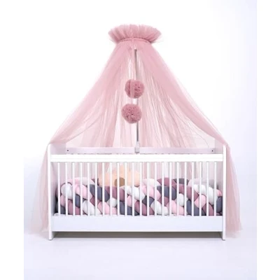 Imagen de dosel de tul para cuna, cuna bebé, princesa auxiliar, mosquitera, decoración habitación infantil, 165 cm largo, con pompones, color rosa