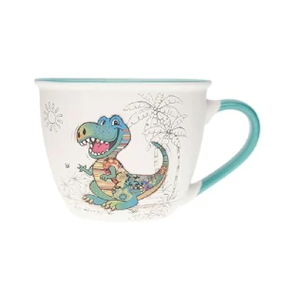 Imagen de KIUB Cuenco timbal con asa, diseño de dinosaurio agradable, material porcelana fina, capacidad 550 ml