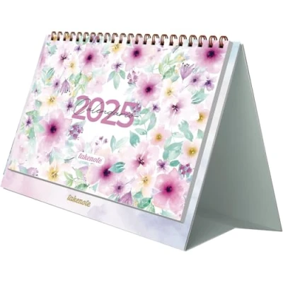 Imagen de Calendario 2025 Sobremesa Mensual Enero a Diciembre, Español e Inglés, Tamaño 21,5 x 15,5 cm, Con Plannings Mensuales y Anual, Cierre Anillas Doble Wire’o Takenote Valentina