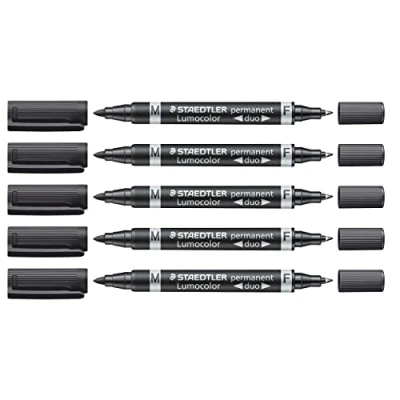 Imagen de Staedtler Lumocolor Permanent Duo Marker, Rotulador con Punta Fina y Mediana, Resistente A Las Manchas Al Agua, de Secado Rápido, Recargable, Larga Duración, 5 Rotuladores Negros