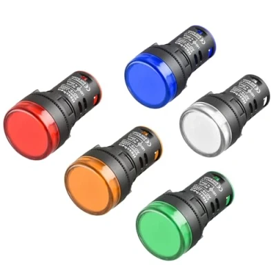 Imagen de Heschen Luz piloto LED de 22 mm AD16 22D/S 220 V CA 20 mA rojo, verde, amarillo, azul, blanco, color luz, paquete 5
