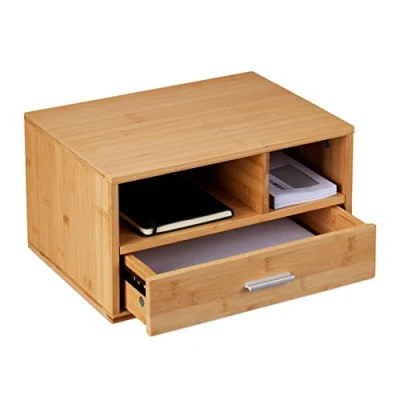 Imagen de Relaxdays Schreibtisch Organizer mit Schublade Organizador Escritorio 1 Cajón, 2 Compartimentos, 22 x 40 31 cm, Bambú, Almacenaje Material Oficina, Natural, Aluminio
