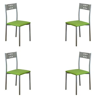 Imagen de MOMMA HOME Set 4 Sillas Modelo Xara Color Plat/Verde Material Metal/Ecopiel Medidas 41 x 47 86 cm