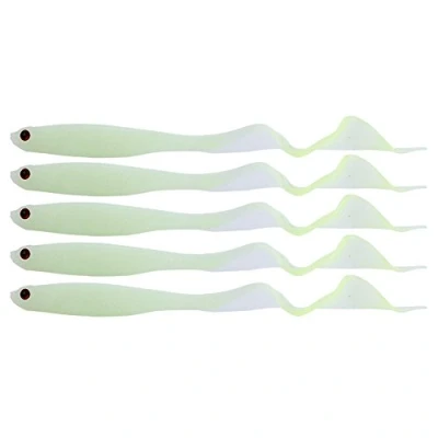 Imagen de Alomejor 5 señuelos de pesca artificiales suaves 13 cm con cola remo, cebos cabeza anzuelo, gusanos, cebo (luminoso)