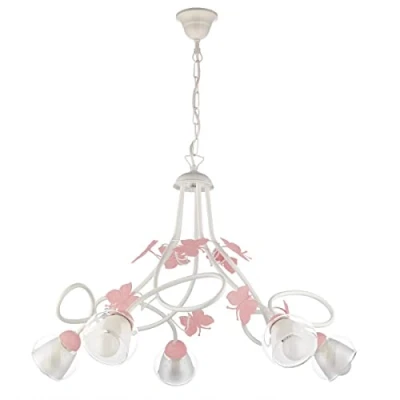Imagen de ONLI Lámpara de techo con 5 luces metal blanco mariposas rosas