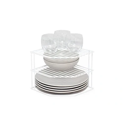 Imagen de simplywire Soporte para platos de 3 niveles Organizador armarios cocina Blanco