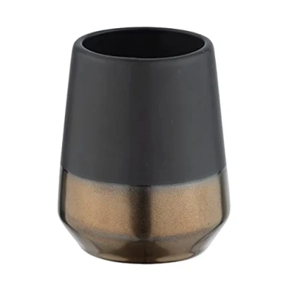 Imagen de WENKO Vaso para cepillos de Dientes «Brandol», Soporte Dientes, Cepillo y Pasta cerámica, Ø 8 x 10 cm, en Color Negro/Cobre
