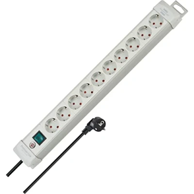 Imagen de Brennenstuhl Premium Line regleta de enchufes con 10 tomas corriente (cable 3m, interruptor, montable, Made in Germany) gris