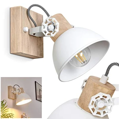 Imagen de HOFSTEIN aplique Orny, regulable de metal/madera en blanco/marrón, 1 luz, casquillo E27, punto pared diseño retro/vintage, sin bombilla(s)