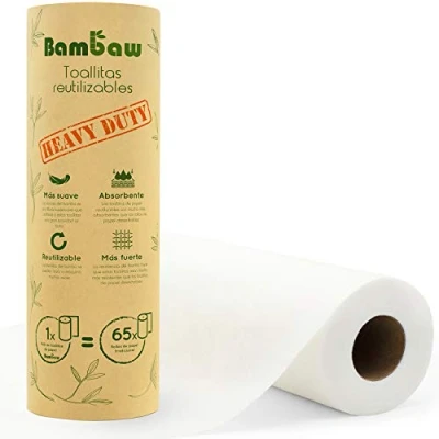 Imagen de Paños reutilizables Rollo de cocina ecológico Multiusos Resistente y absorbente Bayetas ecológicas Secado rápido antibacteriano 20 Hojas Bambaw