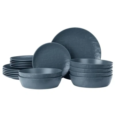Imagen de Navaris Vajilla Completa para 6 Personas Vajillas Completas Modernas de Gres 18x Platos con y Cuencos Apto Microondas Lavavajillas Horno Azul Ahumado