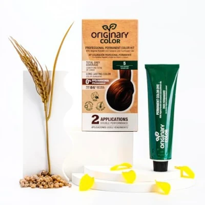 Imagen de Originary Color Kit de Coloración Profesional Permanente, 5 Castaño Claro 100 ml + Crema Oxidante Champú 30 Fórmula sin amoniaco y PPD.